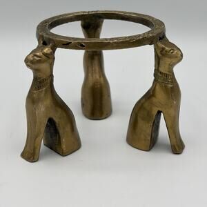 Vintage Solid Brass Cat Stand Candle Holder Egyptian Style